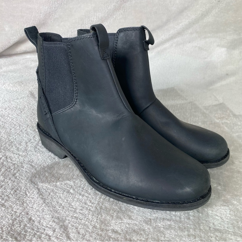 Teva Ellery Boots Womens Size 7.5 Black Leather Waterproof Chelsea Ankle NEW